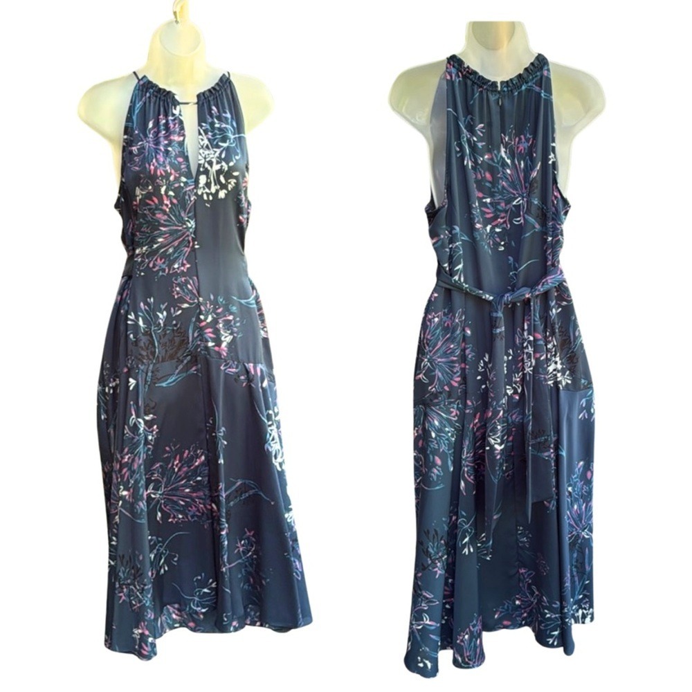 Rachel Rachel Roy Teal Floral Halter Midi Dress Keyhole Neckline Size 14